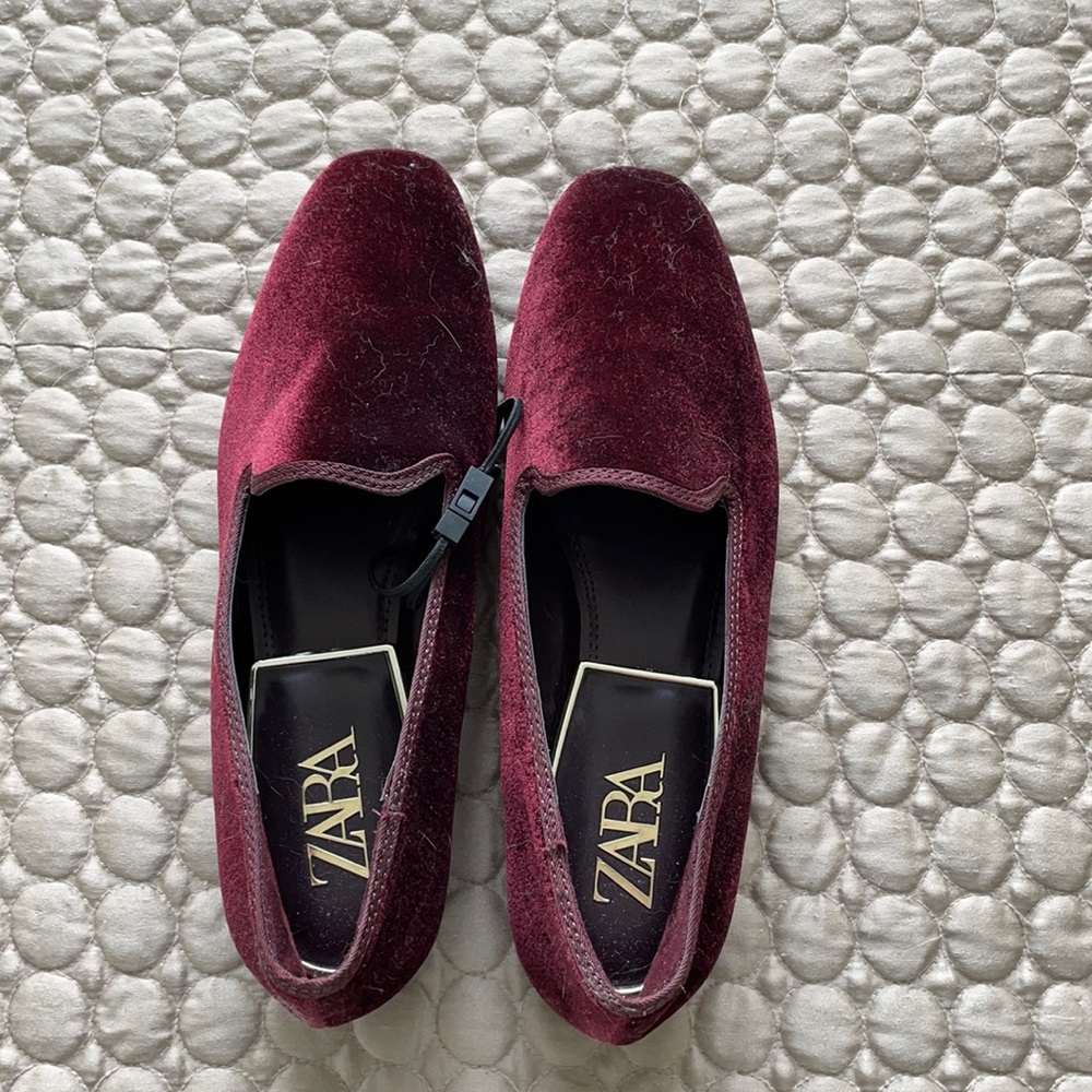 Maroon velvet loafers